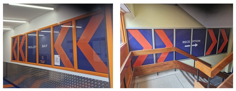A collage of the interior window graphics for Apex Self Storage.